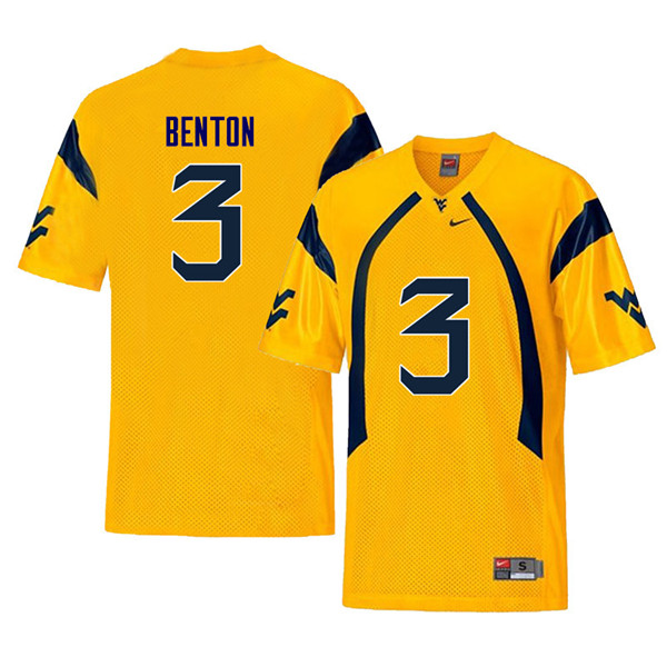 NCAA Men's Al-Rasheed Benton West Virginia Mountaineers Yellow #3 Nike Stitched Football College Retro Authentic Jersey XD23T75CW